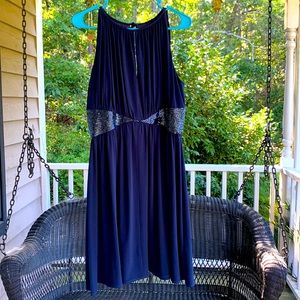 Elegant Navy Dress with beaded waistline